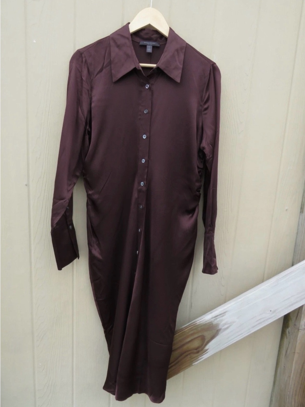 Banana Republic Enchant Silk Shirtdress in Roasted Cocoa Petite Large